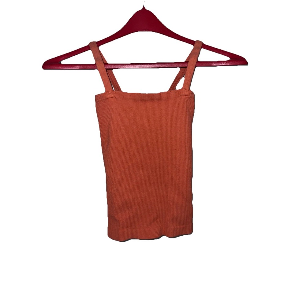 Free People Intimately Ribbed Square Neck Spaghetti Strap Orange Tank Size M/L‎
